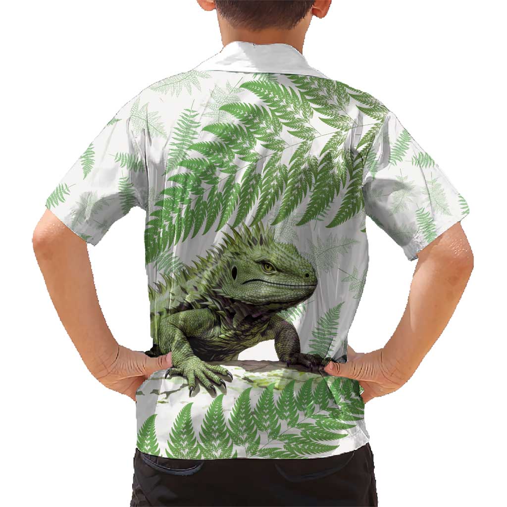 Green New Zealand Tuatara Kid Hawaiian Shirt Aotearoa Sphenodon Punctatus Silver Fern LT14 - Polynesian Pride
