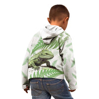 Green New Zealand Tuatara Kid Hoodie Aotearoa Sphenodon Punctatus Silver Fern LT14 - Polynesian Pride