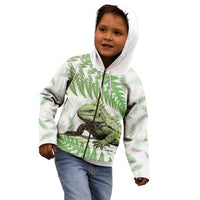 Green New Zealand Tuatara Kid Hoodie Aotearoa Sphenodon Punctatus Silver Fern LT14 - Polynesian Pride