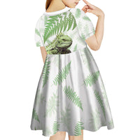 Green New Zealand Tuatara Kid Short Sleeve Dress Aotearoa Sphenodon Punctatus Silver Fern LT14 - Polynesian Pride