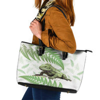 Green New Zealand Tuatara Leather Tote Bag Aotearoa Sphenodon Punctatus Silver Fern LT14 Green - Polynesian Pride