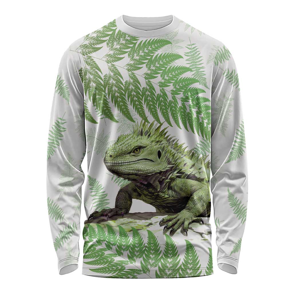 Green New Zealand Tuatara Long Sleeve Shirt Aotearoa Sphenodon Punctatus Silver Fern LT14 Unisex Green - Polynesian Pride