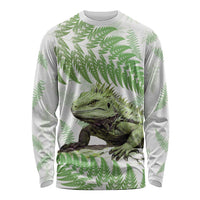 Green New Zealand Tuatara Long Sleeve Shirt Aotearoa Sphenodon Punctatus Silver Fern LT14 Unisex Green - Polynesian Pride