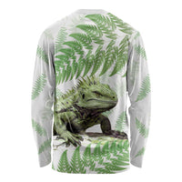 Green New Zealand Tuatara Long Sleeve Shirt Aotearoa Sphenodon Punctatus Silver Fern LT14 - Polynesian Pride