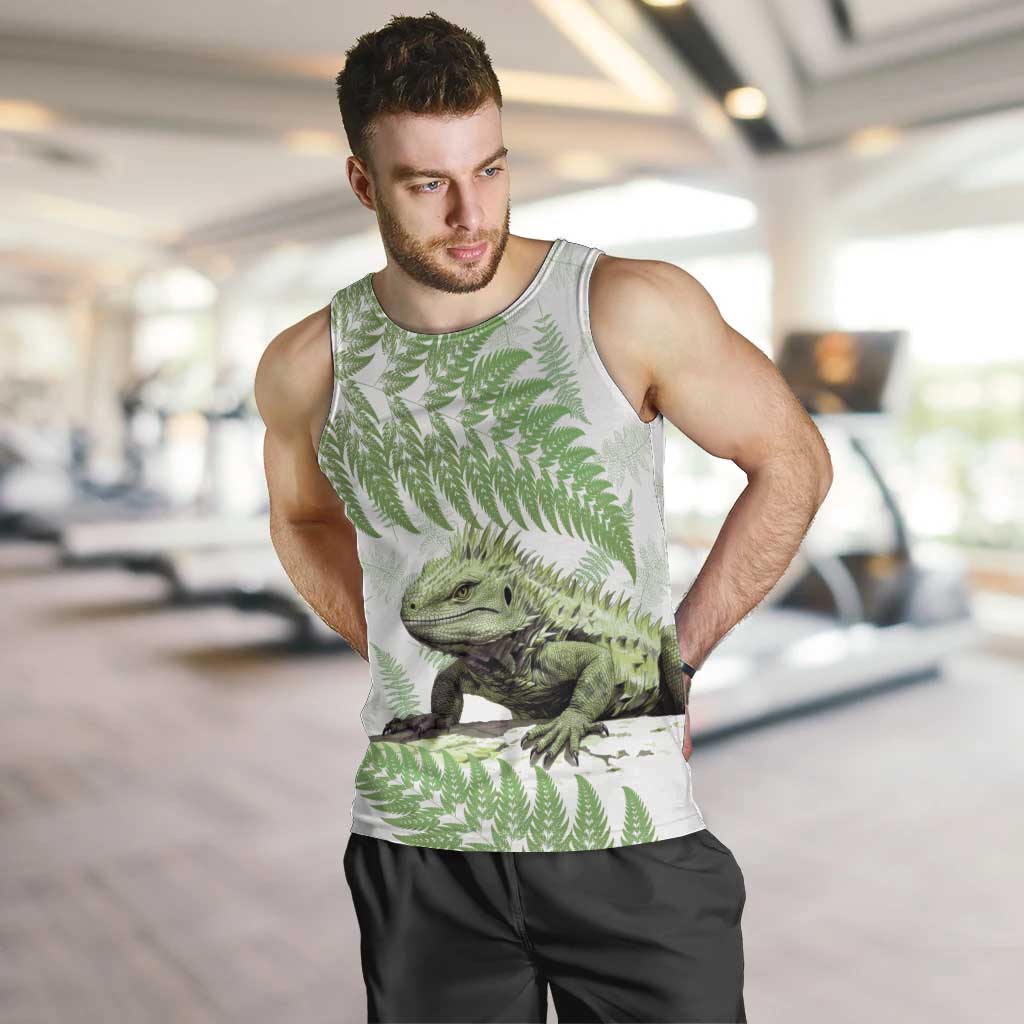 Green New Zealand Tuatara Men Tank Top Aotearoa Sphenodon Punctatus Silver Fern LT14 Green - Polynesian Pride