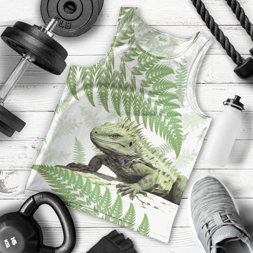 Green New Zealand Tuatara Men Tank Top Aotearoa Sphenodon Punctatus Silver Fern LT14 - Polynesian Pride
