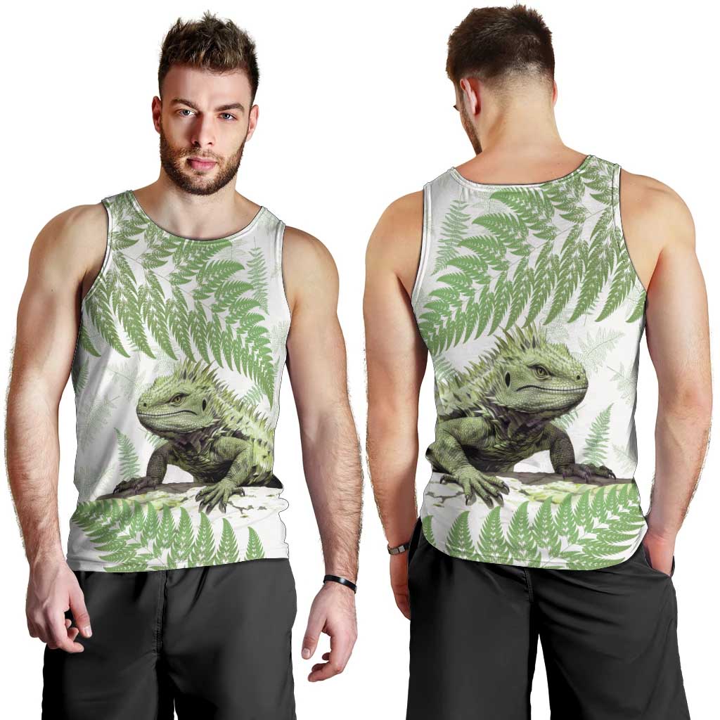 Green New Zealand Tuatara Men Tank Top Aotearoa Sphenodon Punctatus Silver Fern LT14 - Polynesian Pride