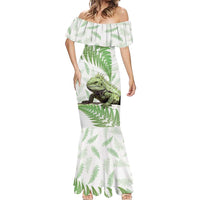Green New Zealand Tuatara Mermaid Dress Aotearoa Sphenodon Punctatus Silver Fern LT14 - Polynesian Pride