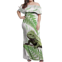 Green New Zealand Tuatara Off Shoulder Maxi Dress Aotearoa Sphenodon Punctatus Silver Fern LT14 Women Green - Polynesian Pride
