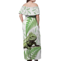 Green New Zealand Tuatara Off Shoulder Maxi Dress Aotearoa Sphenodon Punctatus Silver Fern LT14 - Polynesian Pride