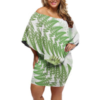 Green New Zealand Tuatara Off Shoulder Short Dress Aotearoa Sphenodon Punctatus Silver Fern LT14 Women Green - Polynesian Pride