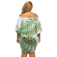 Green New Zealand Tuatara Off Shoulder Short Dress Aotearoa Sphenodon Punctatus Silver Fern LT14 - Polynesian Pride