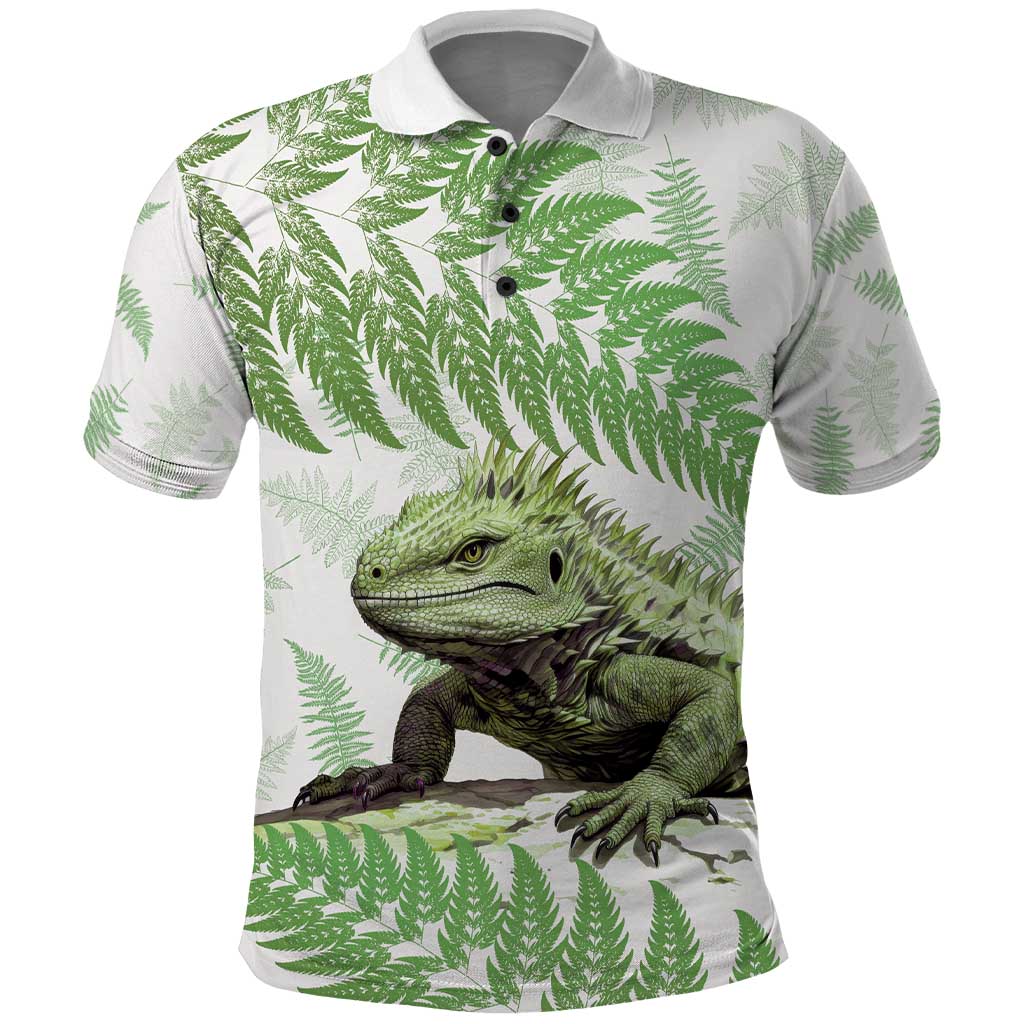 Green New Zealand Tuatara Polo Shirt Aotearoa Sphenodon Punctatus Silver Fern LT14 Green - Polynesian Pride