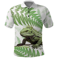 Green New Zealand Tuatara Polo Shirt Aotearoa Sphenodon Punctatus Silver Fern LT14 Green - Polynesian Pride