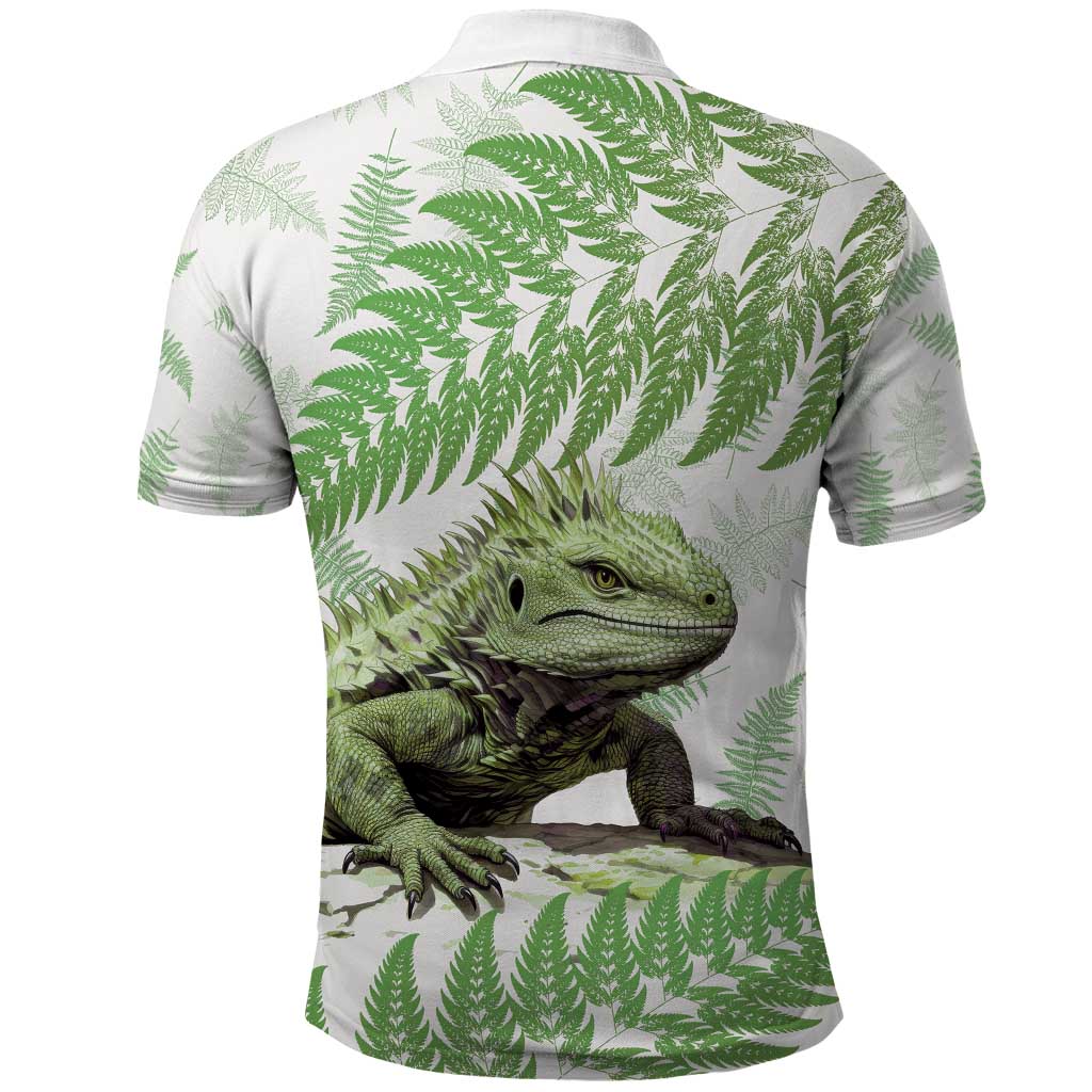 Green New Zealand Tuatara Polo Shirt Aotearoa Sphenodon Punctatus Silver Fern LT14 - Polynesian Pride