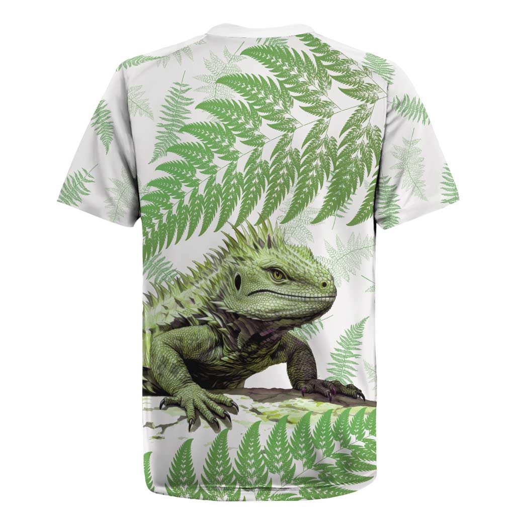Green New Zealand Tuatara Rugby Jersey Aotearoa Sphenodon Punctatus Silver Fern LT14 - Polynesian Pride