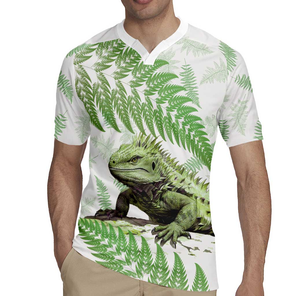 Green New Zealand Tuatara Rugby Jersey Aotearoa Sphenodon Punctatus Silver Fern LT14 - Polynesian Pride