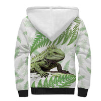 Green New Zealand Tuatara Sherpa Hoodie Aotearoa Sphenodon Punctatus Silver Fern LT14 - Polynesian Pride