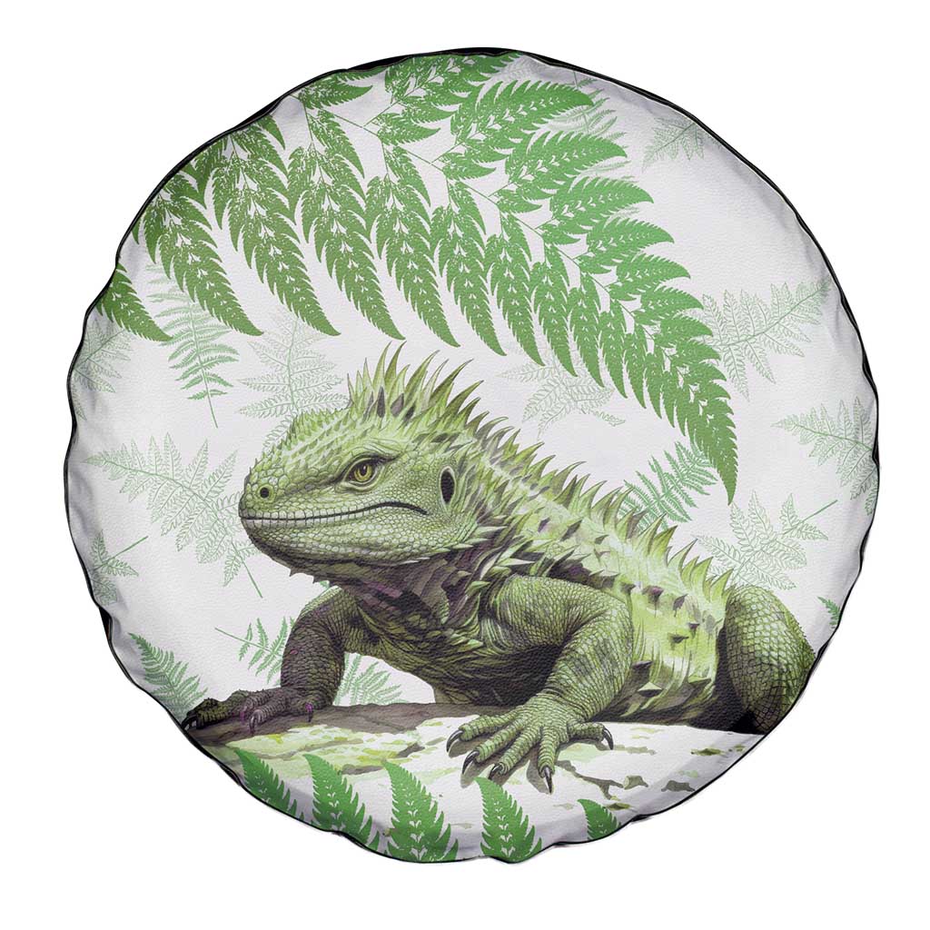 Green New Zealand Tuatara Spare Tire Cover Aotearoa Sphenodon Punctatus Silver Fern LT14 - Polynesian Pride