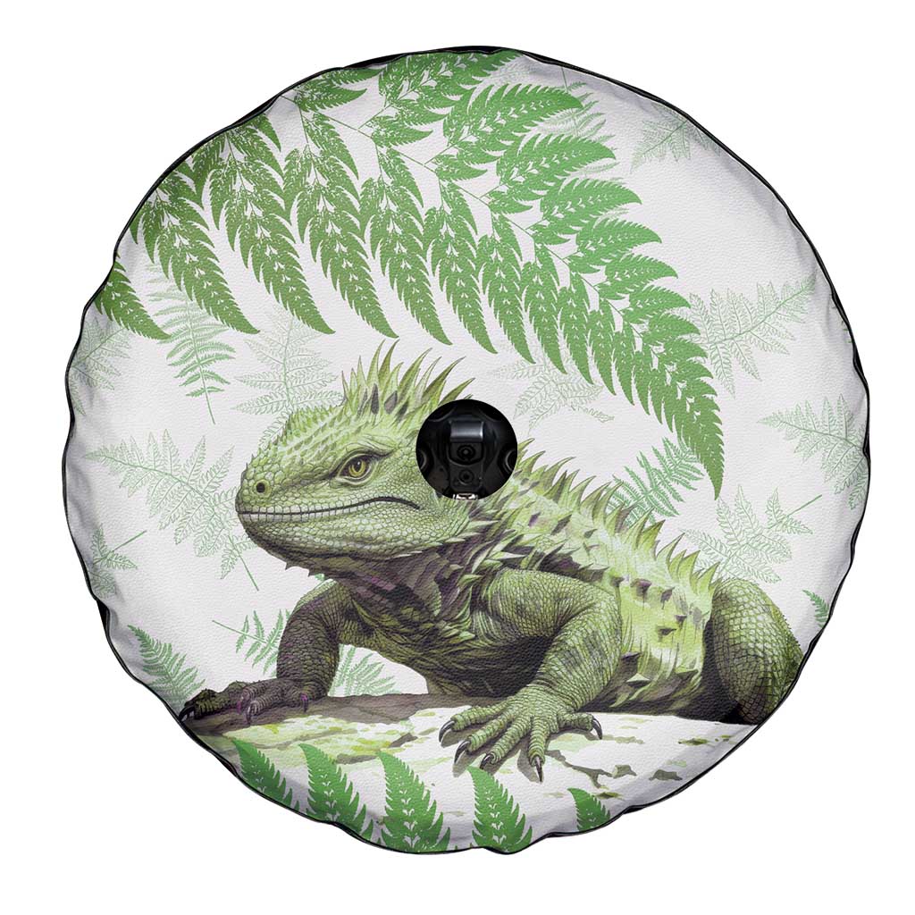 Green New Zealand Tuatara Spare Tire Cover Aotearoa Sphenodon Punctatus Silver Fern LT14 - Polynesian Pride