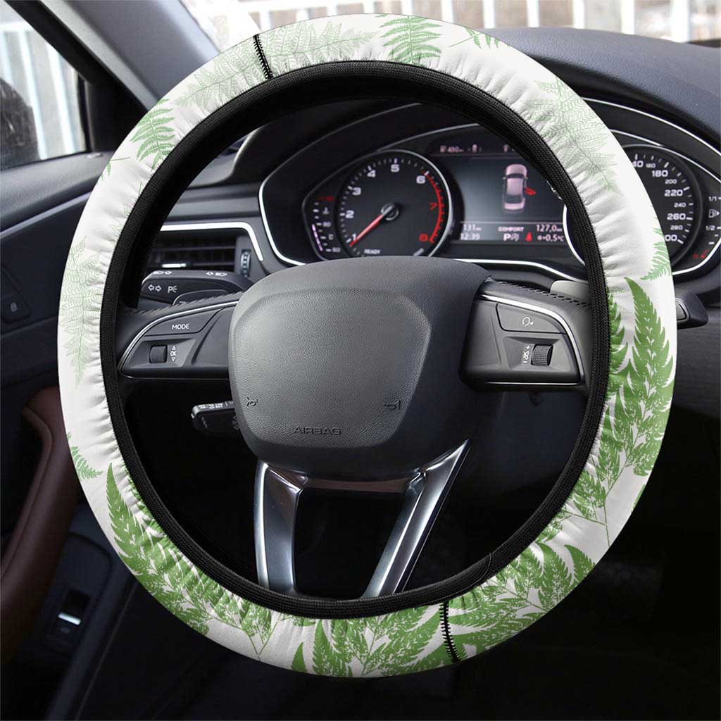 Green New Zealand Tuatara Steering Wheel Cover Aotearoa Sphenodon Punctatus Silver Fern LT14 - Polynesian Pride