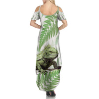 Green New Zealand Tuatara Summer Maxi Dress Aotearoa Sphenodon Punctatus Silver Fern LT14 - Polynesian Pride