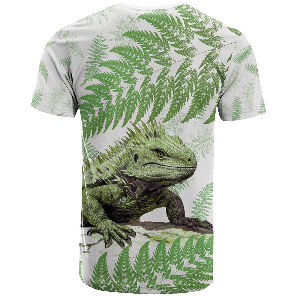 Green New Zealand Tuatara T Shirt Aotearoa Sphenodon Punctatus Silver Fern LT14 - Polynesian Pride