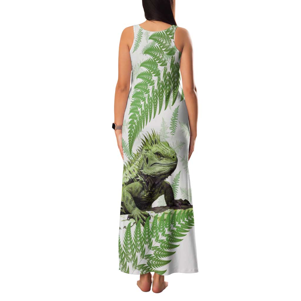 Green New Zealand Tuatara Tank Maxi Dress Aotearoa Sphenodon Punctatus Silver Fern LT14 - Polynesian Pride