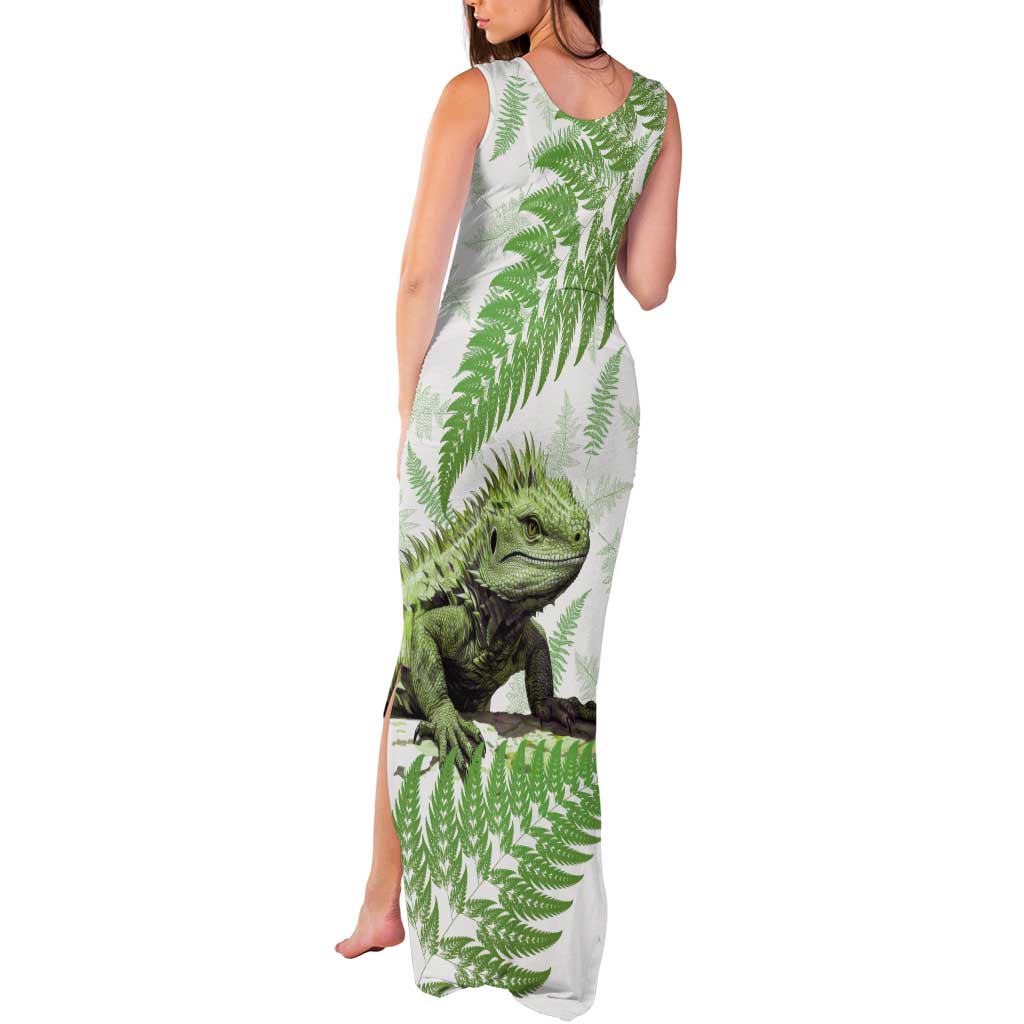 Green New Zealand Tuatara Tank Maxi Dress Aotearoa Sphenodon Punctatus Silver Fern LT14 - Polynesian Pride