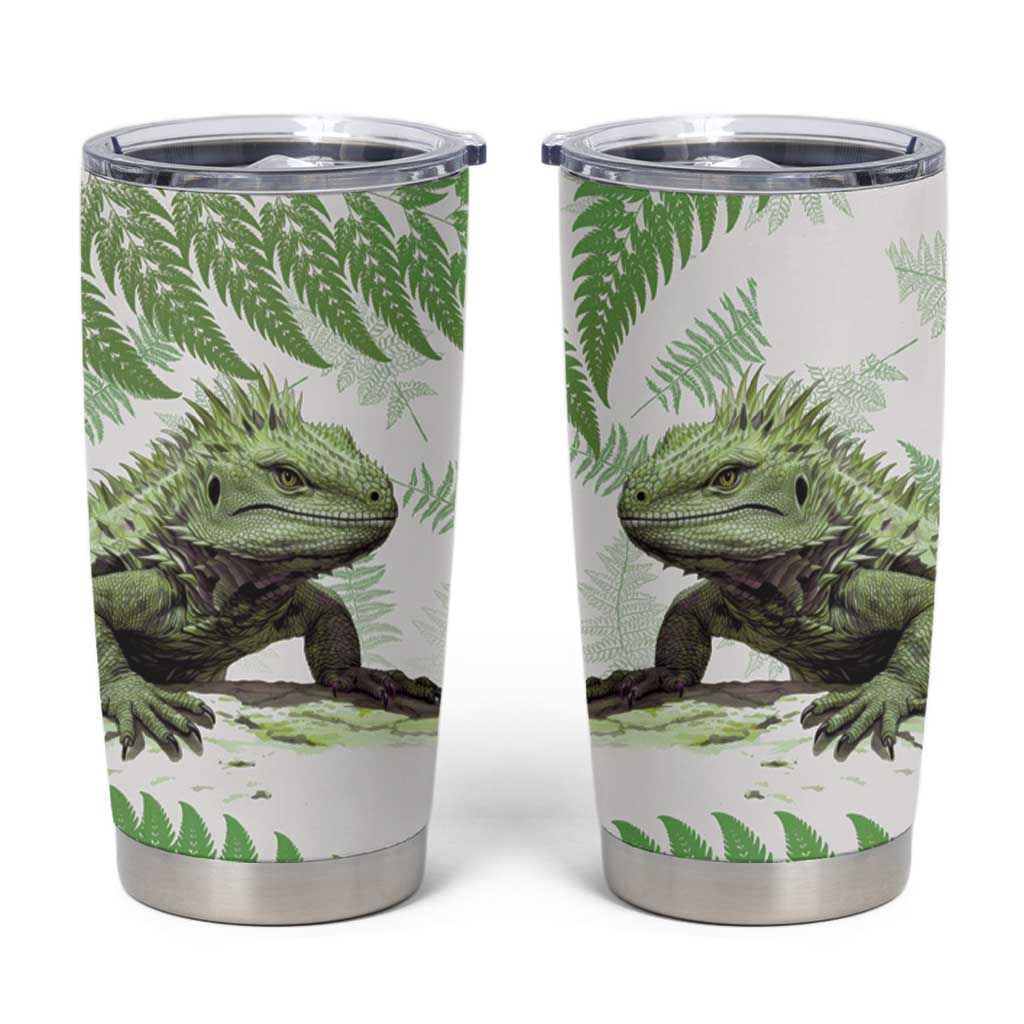 Green New Zealand Tuatara Tumbler Cup Aotearoa Sphenodon Punctatus Silver Fern LT14 Green - Polynesian Pride