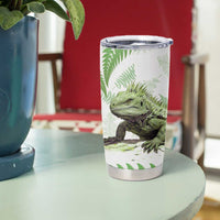 Green New Zealand Tuatara Tumbler Cup Aotearoa Sphenodon Punctatus Silver Fern LT14 - Polynesian Pride