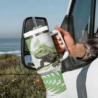 Green New Zealand Tuatara Tumbler With Handle Aotearoa Sphenodon Punctatus Silver Fern LT14 - Polynesian Pride