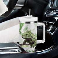 Green New Zealand Tuatara Tumbler With Handle Aotearoa Sphenodon Punctatus Silver Fern LT14 - Polynesian Pride