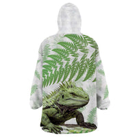 Green New Zealand Tuatara Wearable Blanket Hoodie Aotearoa Sphenodon Punctatus Silver Fern LT14 - Polynesian Pride