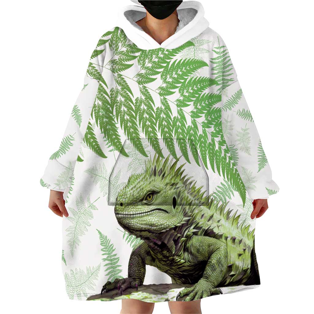 Green New Zealand Tuatara Wearable Blanket Hoodie Aotearoa Sphenodon Punctatus Silver Fern LT14 - Polynesian Pride