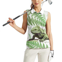 Green New Zealand Tuatara Women Sleeveless Polo Shirt Aotearoa Sphenodon Punctatus Silver Fern LT14 - Polynesian Pride