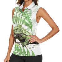 Green New Zealand Tuatara Women Sleeveless Polo Shirt Aotearoa Sphenodon Punctatus Silver Fern LT14 - Polynesian Pride