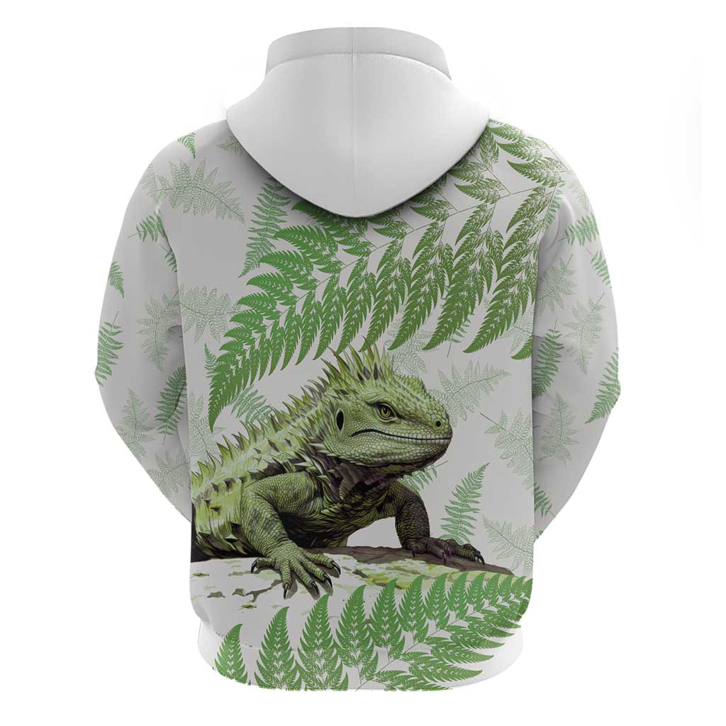 Green New Zealand Tuatara Zip Hoodie Aotearoa Sphenodon Punctatus Silver Fern LT14 - Polynesian Pride