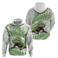 Green New Zealand Tuatara Zip Hoodie Aotearoa Sphenodon Punctatus Silver Fern LT14 - Polynesian Pride