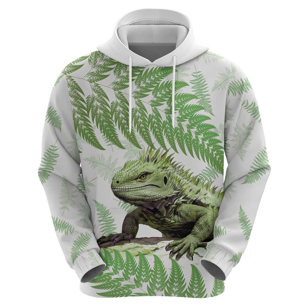 Green New Zealand Tuatara Zip Hoodie Aotearoa Sphenodon Punctatus Silver Fern LT14 - Polynesian Pride
