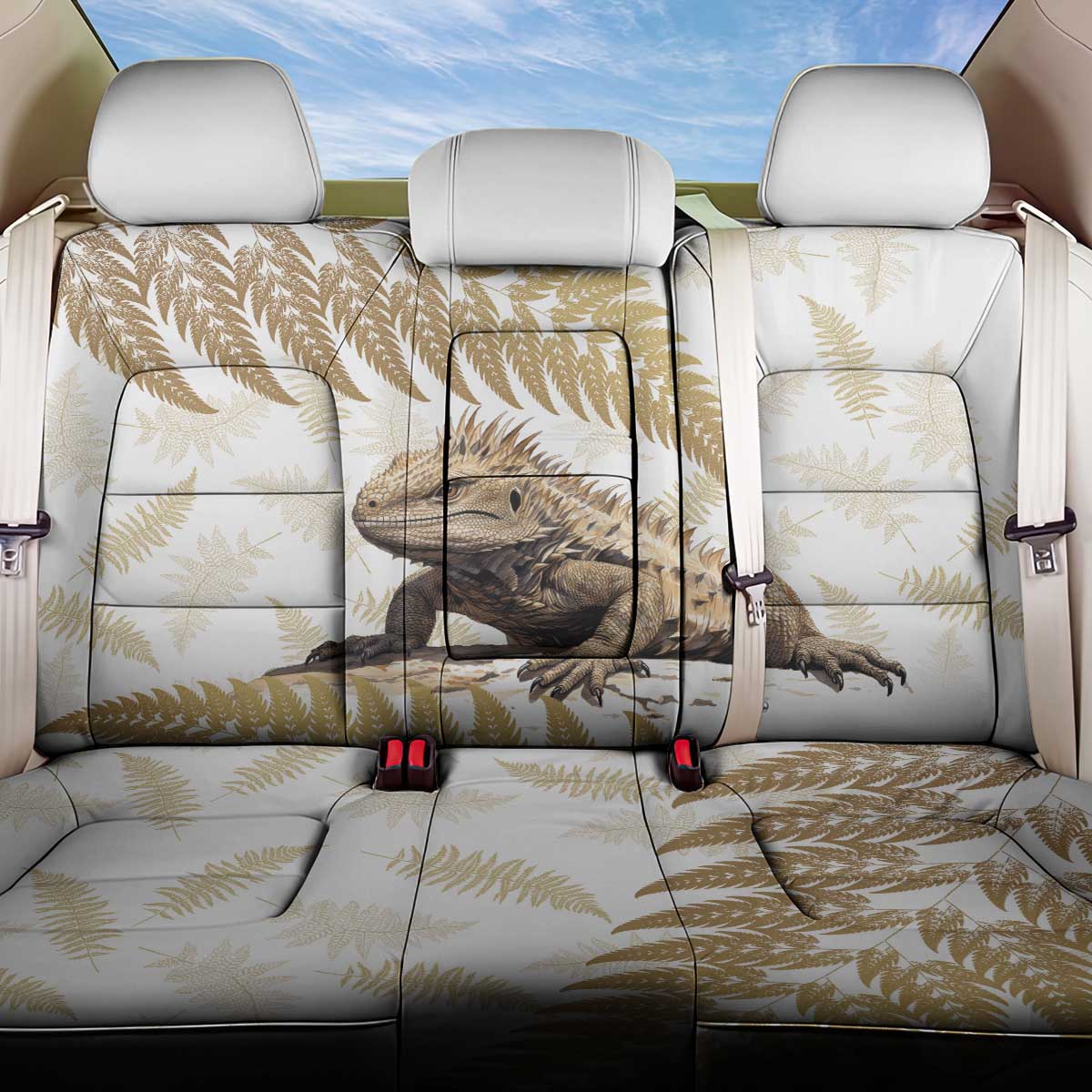 Gold New Zealand Tuatara Back Car Seat Cover Aotearoa Sphenodon Punctatus Silver Fern LT14 One Size Gold - Polynesian Pride