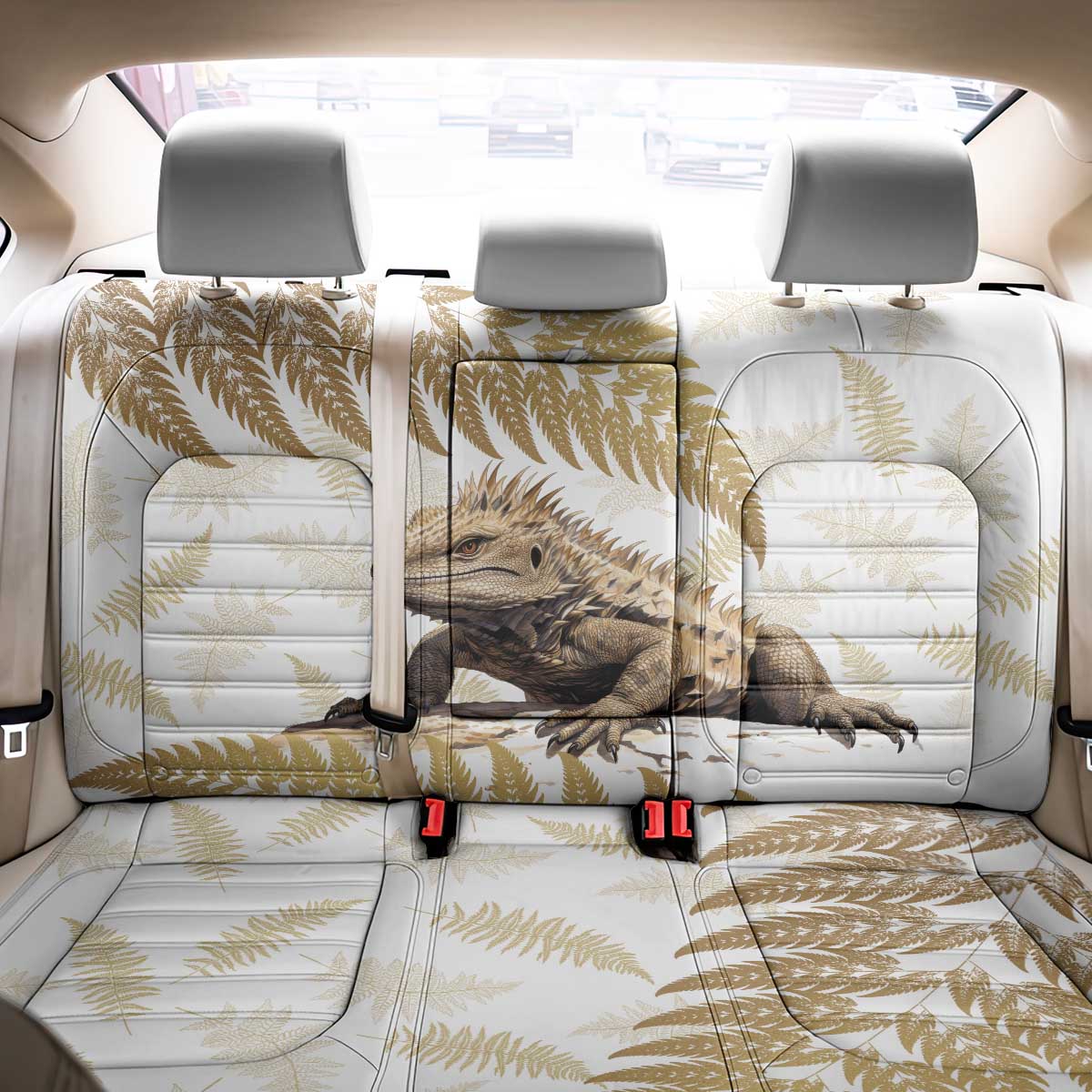 Gold New Zealand Tuatara Back Car Seat Cover Aotearoa Sphenodon Punctatus Silver Fern LT14 - Polynesian Pride