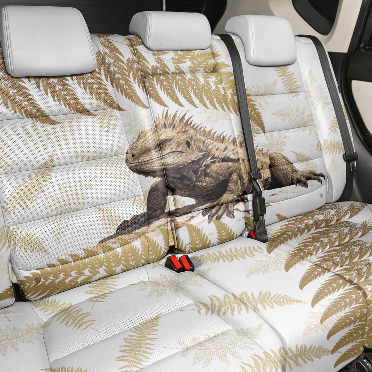 Gold New Zealand Tuatara Back Car Seat Cover Aotearoa Sphenodon Punctatus Silver Fern LT14 - Polynesian Pride
