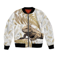 Gold New Zealand Tuatara Bomber Jacket Aotearoa Sphenodon Punctatus Silver Fern LT14 Unisex Gold - Polynesian Pride