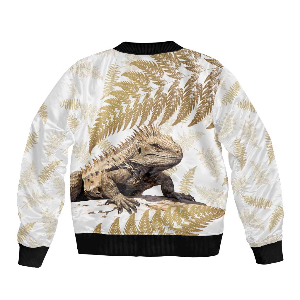 Gold New Zealand Tuatara Bomber Jacket Aotearoa Sphenodon Punctatus Silver Fern LT14 - Polynesian Pride