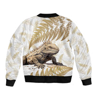 Gold New Zealand Tuatara Bomber Jacket Aotearoa Sphenodon Punctatus Silver Fern LT14 - Polynesian Pride
