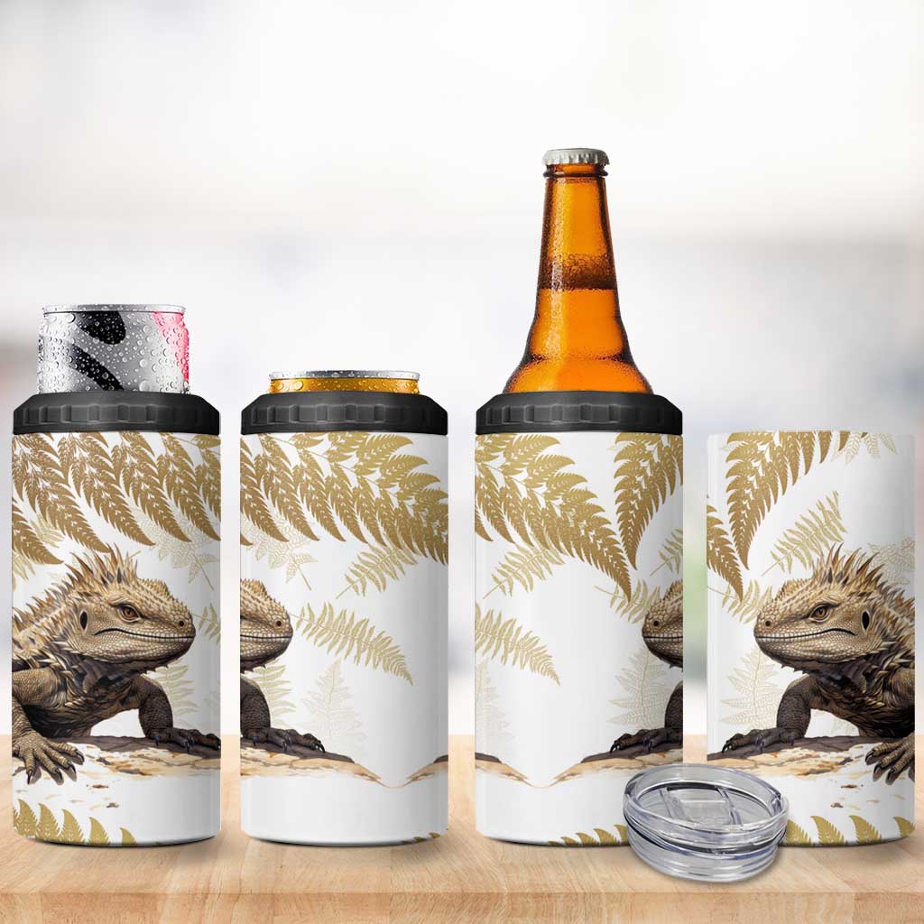 Gold New Zealand Tuatara 4 in 1 Can Cooler Tumbler Aotearoa Sphenodon Punctatus Silver Fern LT14 - Polynesian Pride