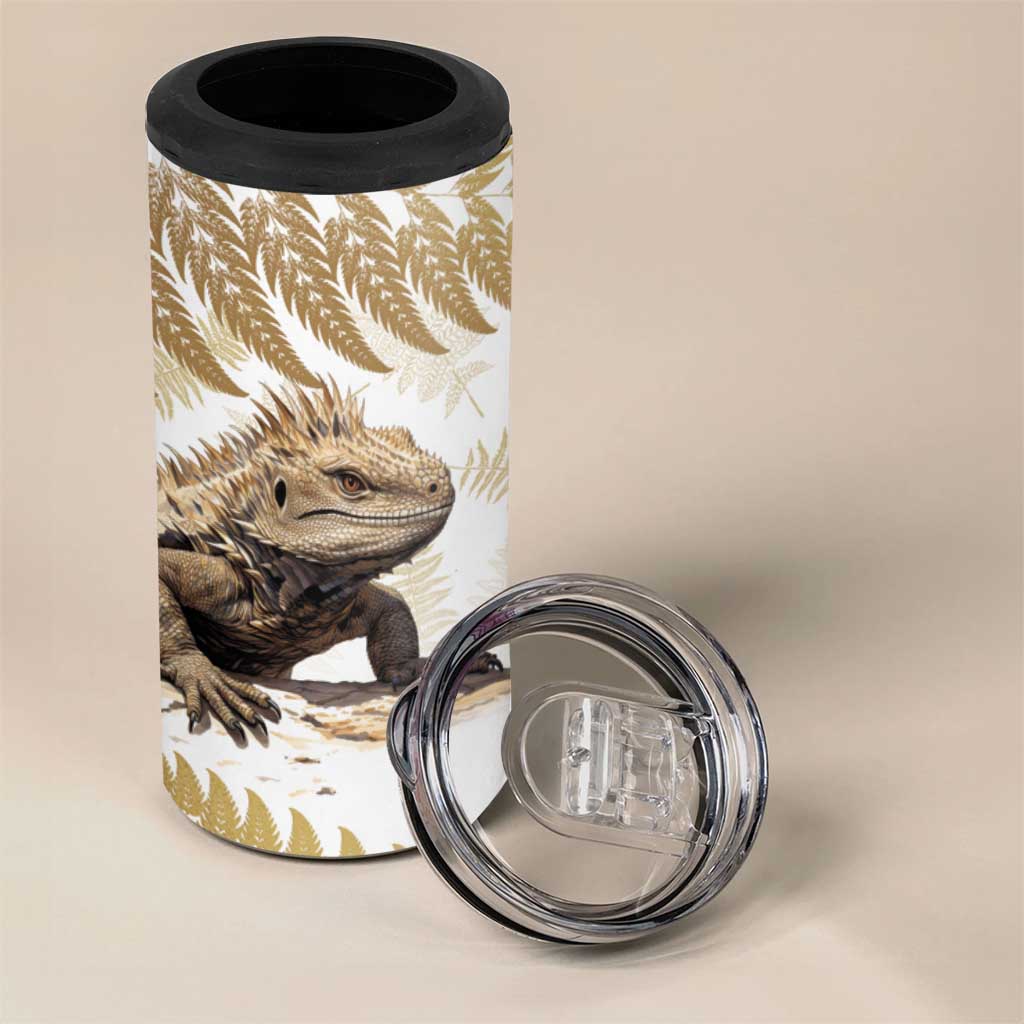 Gold New Zealand Tuatara 4 in 1 Can Cooler Tumbler Aotearoa Sphenodon Punctatus Silver Fern LT14 - Polynesian Pride