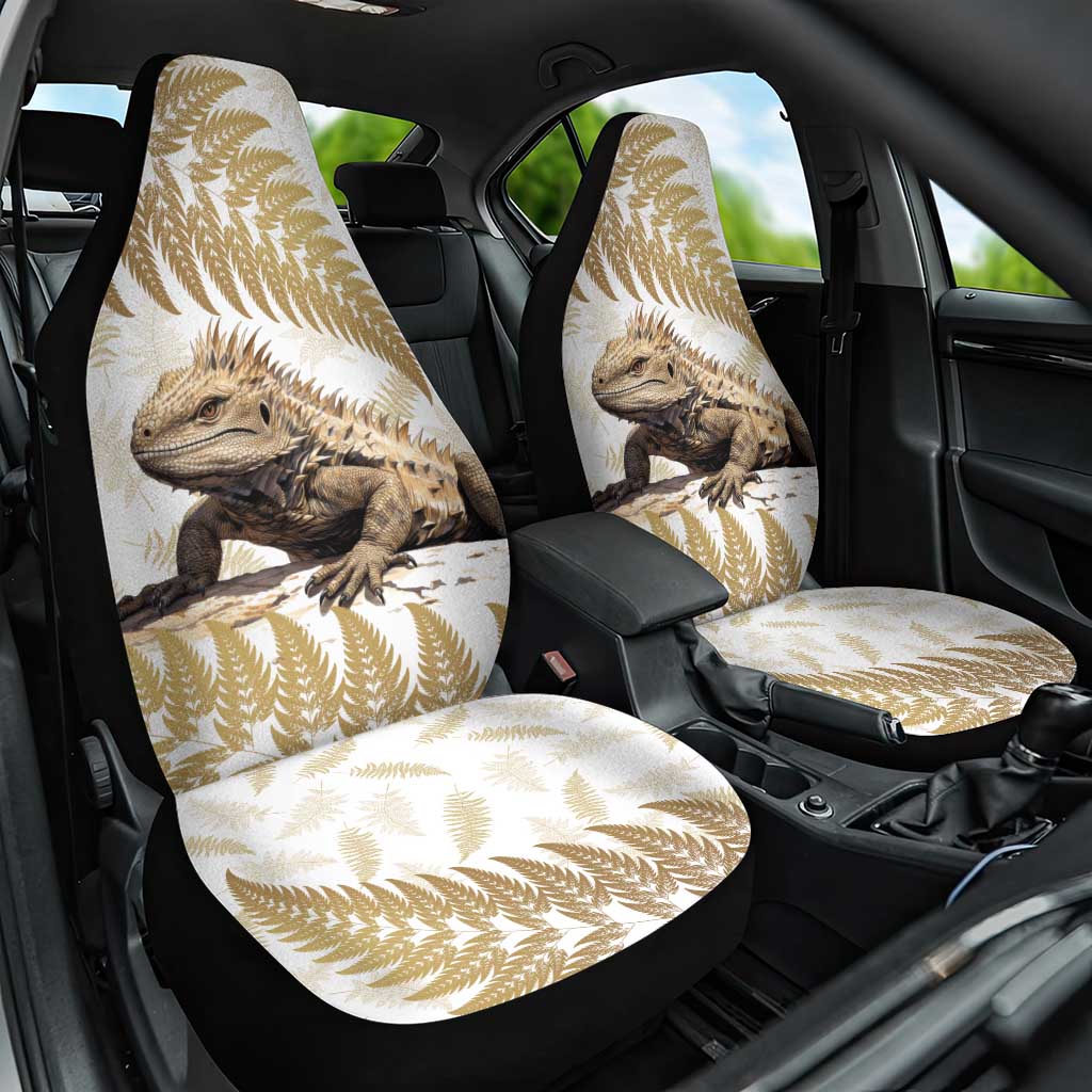 Gold New Zealand Tuatara Car Seat Cover Aotearoa Sphenodon Punctatus Silver Fern LT14 One Size Gold - Polynesian Pride