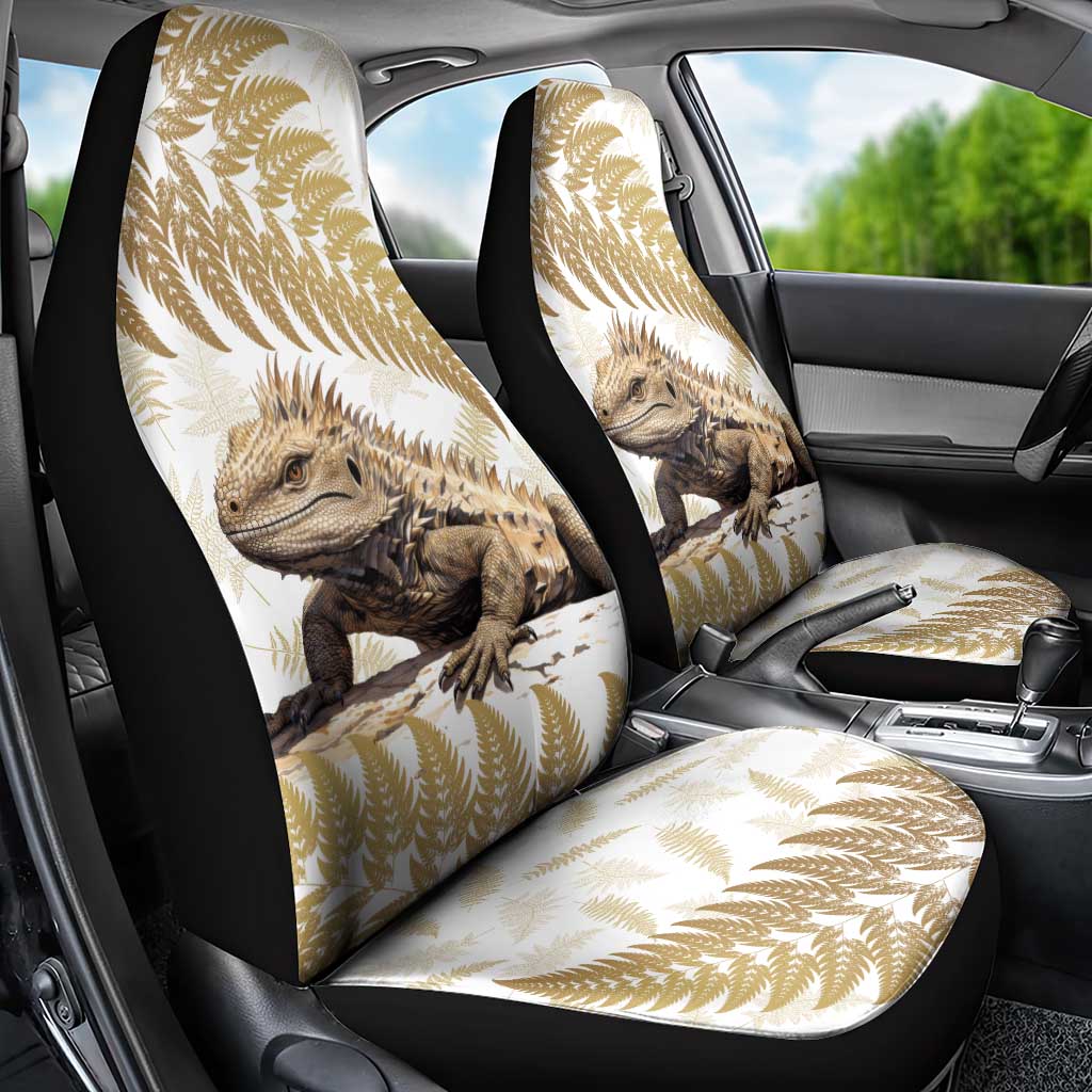 Gold New Zealand Tuatara Car Seat Cover Aotearoa Sphenodon Punctatus Silver Fern LT14 - Polynesian Pride